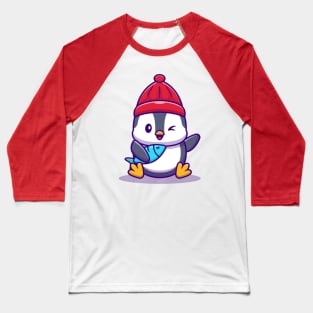 Cute Penguin With Fish Baseball T-Shirt